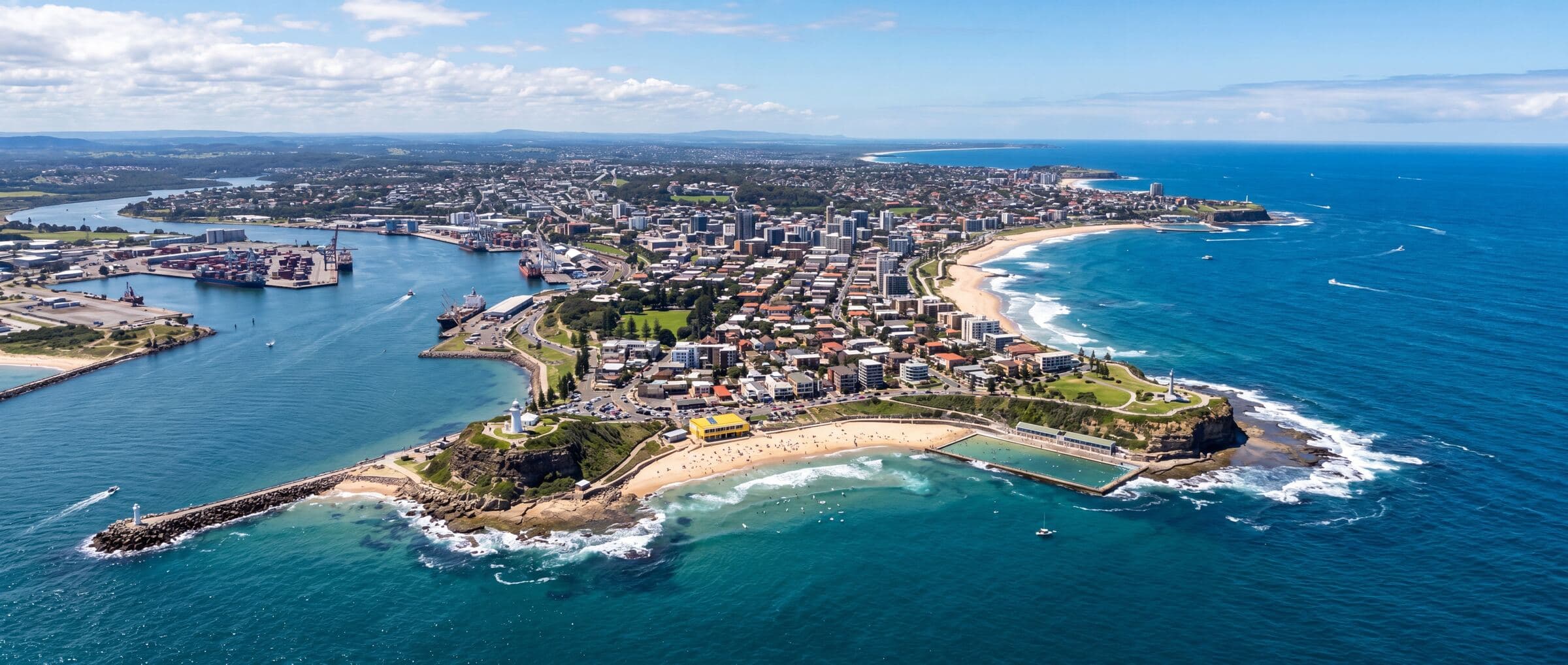Aerial view of the Newcastle and Hunter coastline